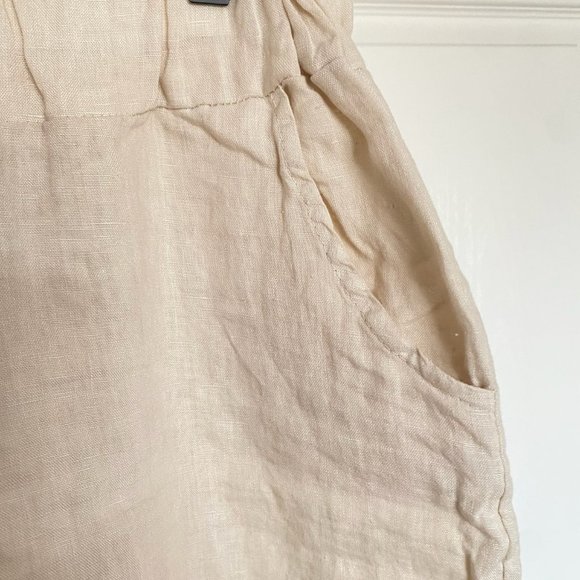 100% Linen, Cream/Tan/Beige, Beachy Wide Leg, Flowy Mom Pants - Size Medium - Picture 6 of 8
